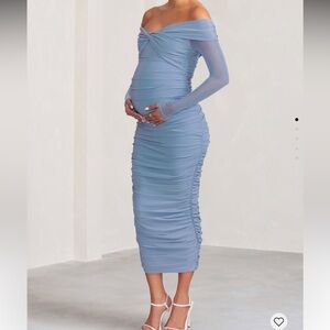Club L London Neva Powder Blue Bardot Twist Maternity 
Midi Dress Size US 6